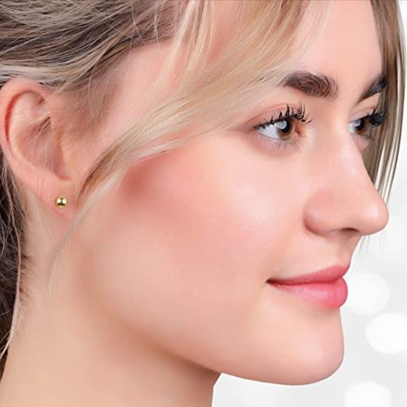 14K Solid Gold Ball Stud Earrings Set - Picture 2 of 7